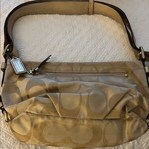 Coach Beige Signature Canvas Shoulder Bag